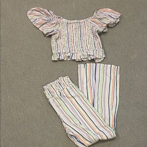 Striped Off-Shoulder Top and Pants Set